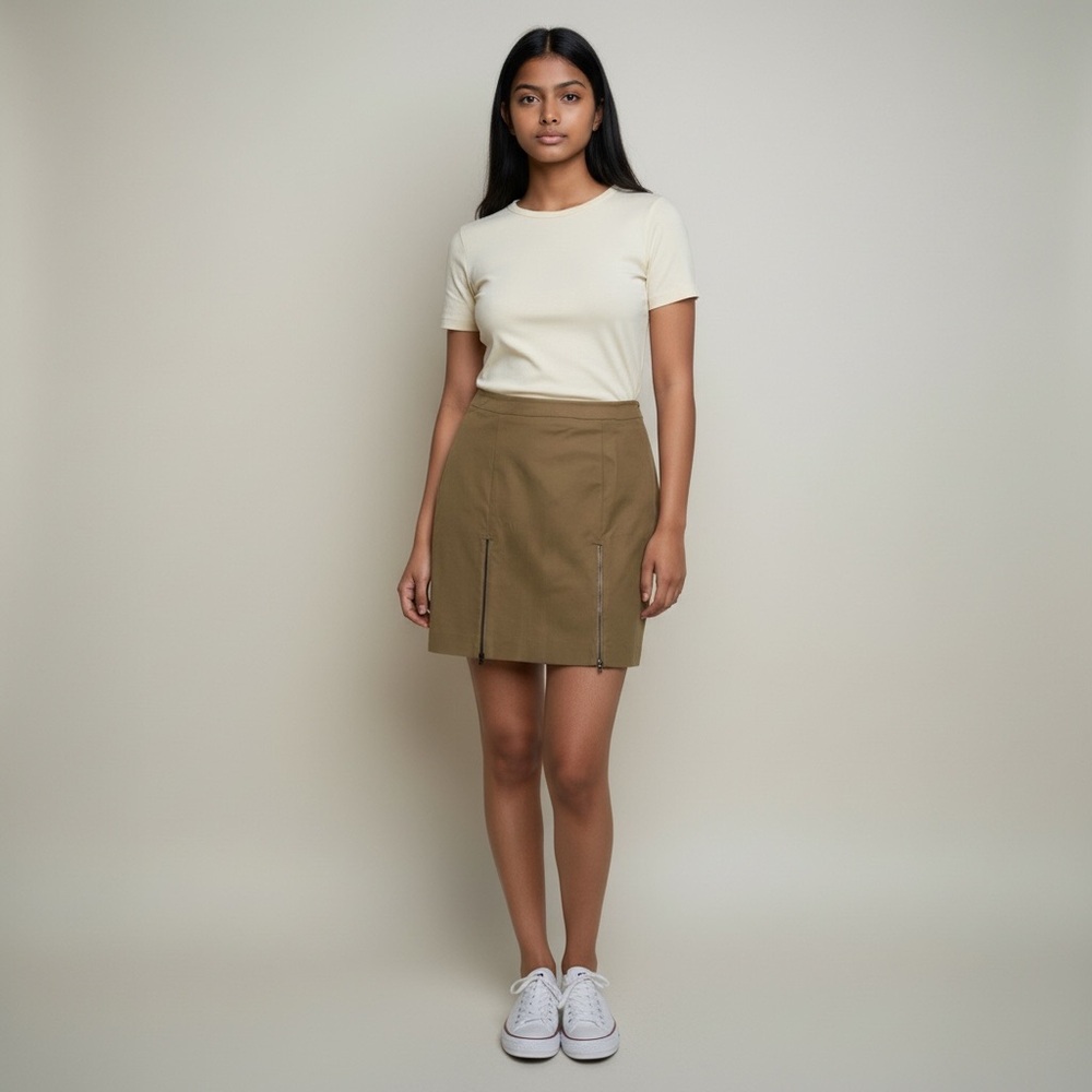 Worthington Khaki Mini Skirt with Two Front Zippers